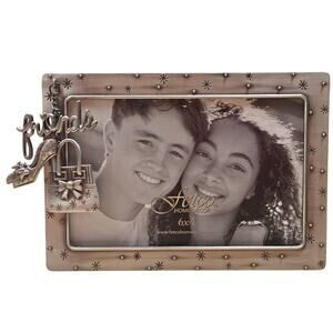 Pewter Photo Frame Friends Friendship w/Hanging Charm Accent for 4" x 6" photo